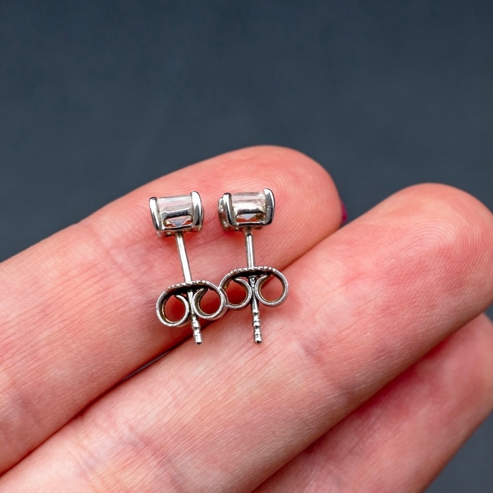Small Square Moonstone Stud Earrings, Sterling Si… - image 4
